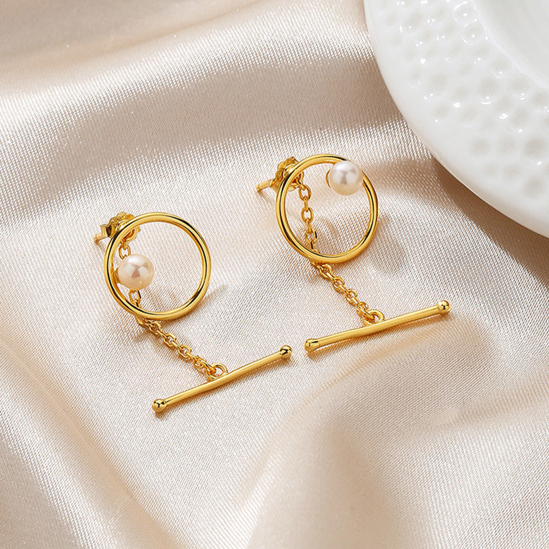 Boucles d'oreilles enchaînées de perles d'eau douce PE1044
