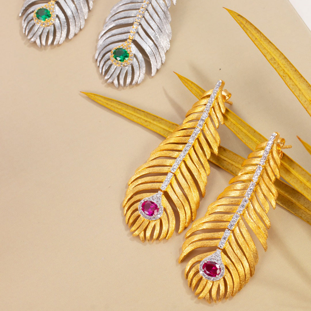 Boucles D'oreilles Longues Feuille De Pin 6162
