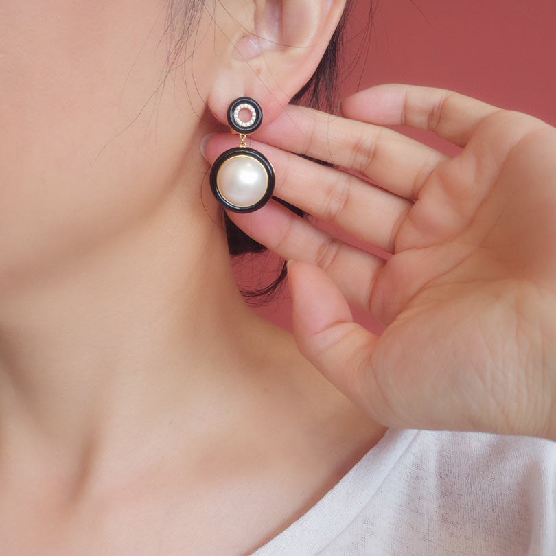 Boucles d'Oreilles Noires Perle d'Eau de Mer 6180