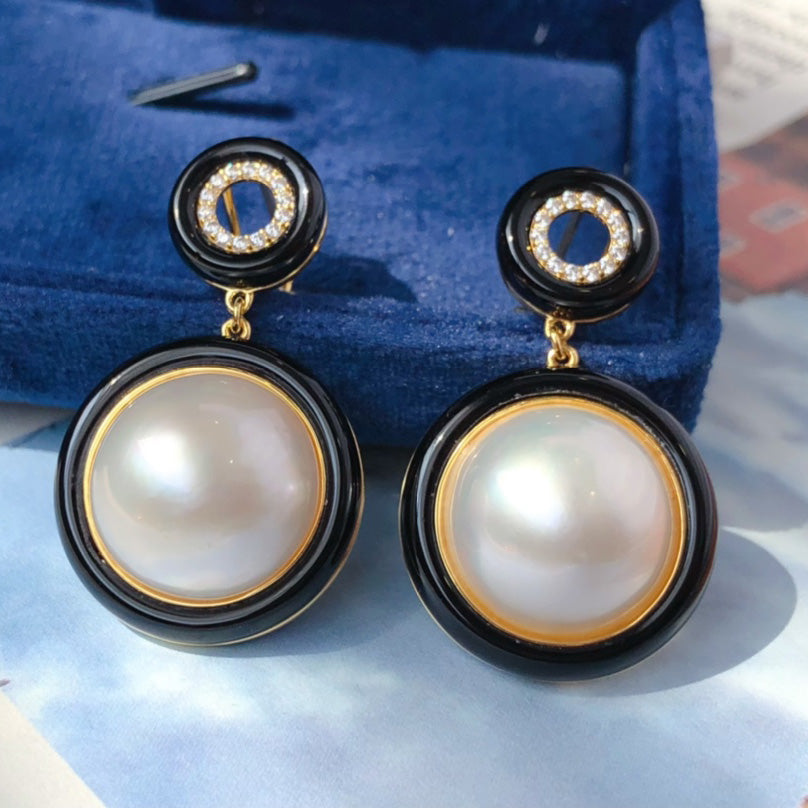 Boucles d'Oreilles Noires Perle d'Eau de Mer 6180