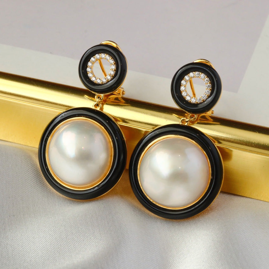 Boucles d'Oreilles Noires Perle d'Eau de Mer 6180