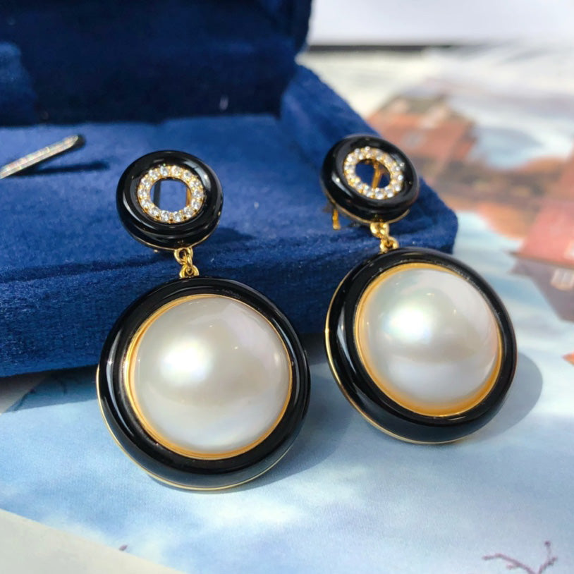 Boucles d'Oreilles Noires Perle d'Eau de Mer 6180