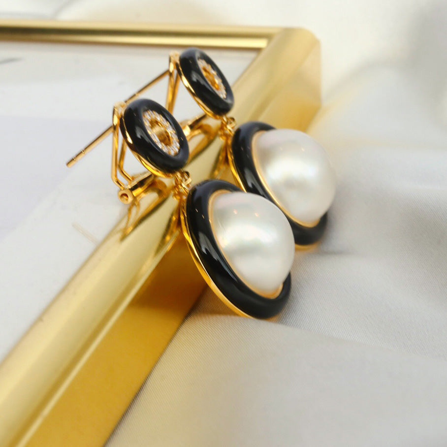 Boucles d'Oreilles Noires Perle d'Eau de Mer 6180