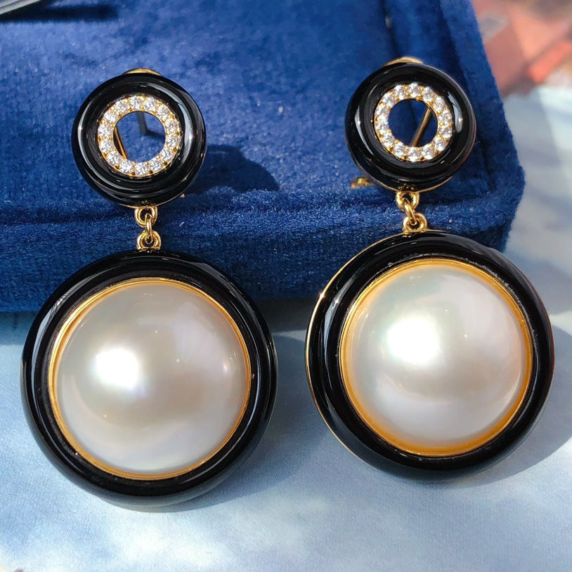 Boucles d'Oreilles Noires Perle d'Eau de Mer 6180