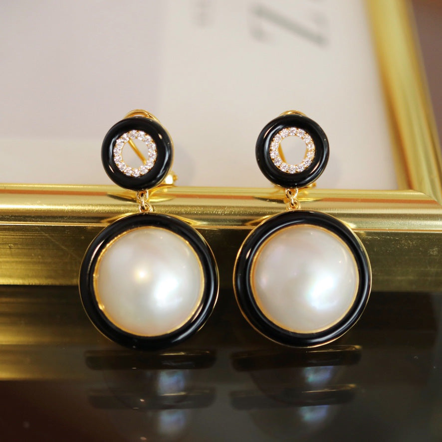 Boucles d'Oreilles Noires Perle d'Eau de Mer 6180