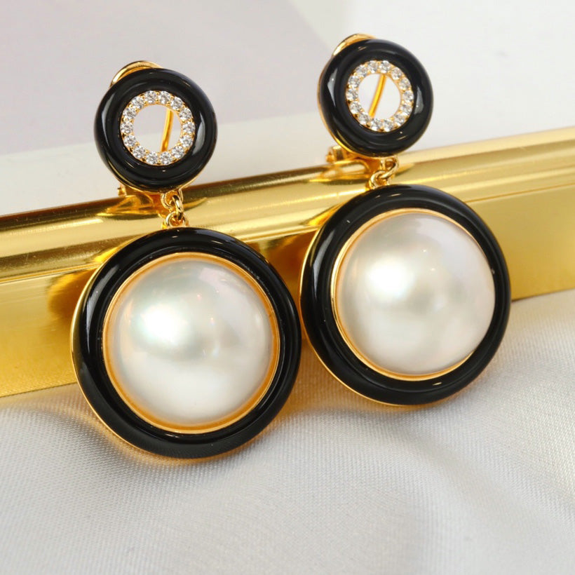 Boucles d'Oreilles Noires Perle d'Eau de Mer 6180