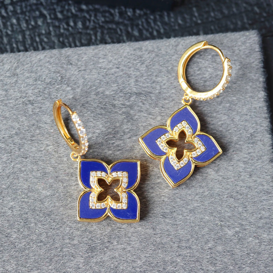 Boucles d'oreilles pendantes trèfle bleu 6202