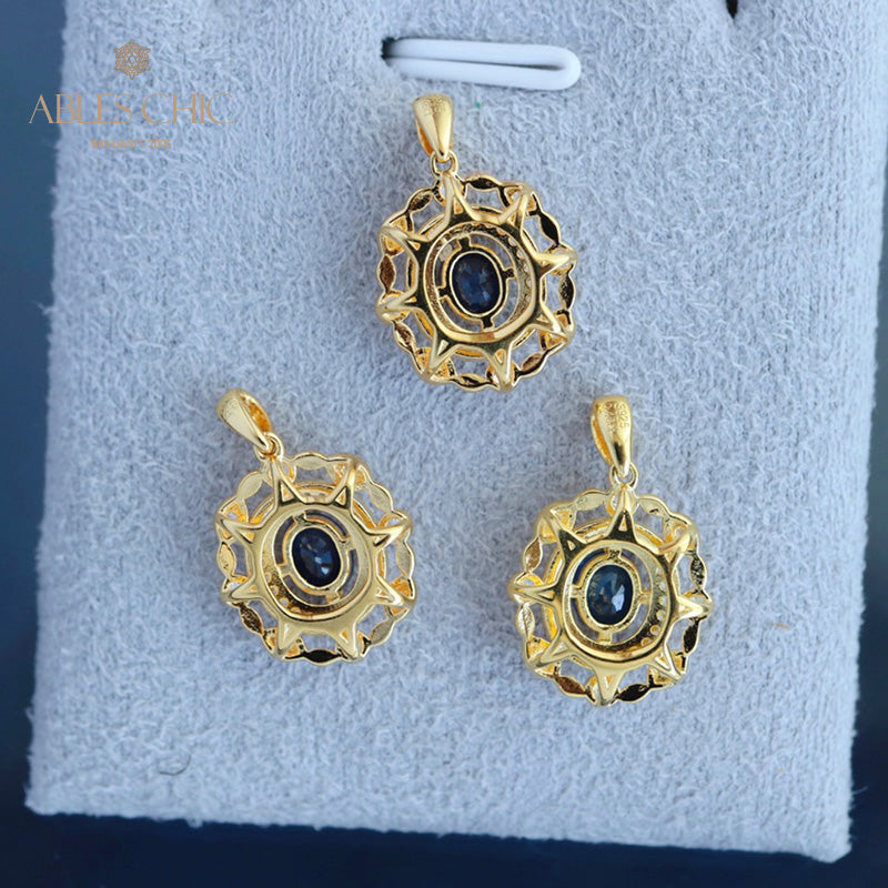 Pendentif Halo Floral Saphir 6285