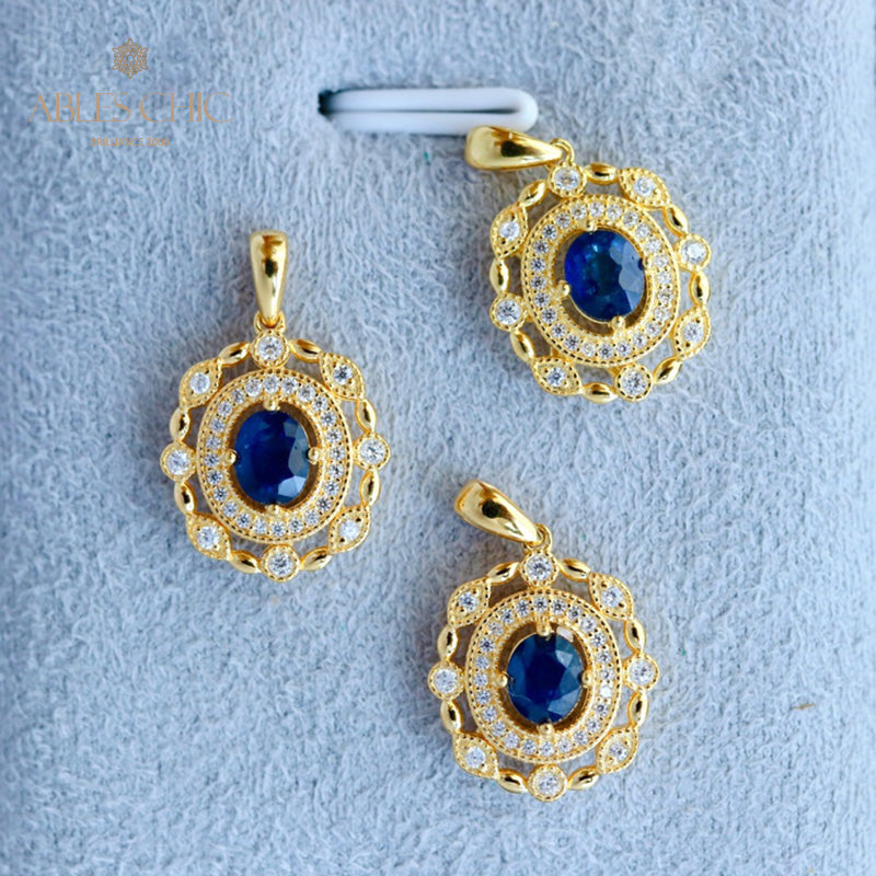 Pendentif Halo Floral Saphir 6285