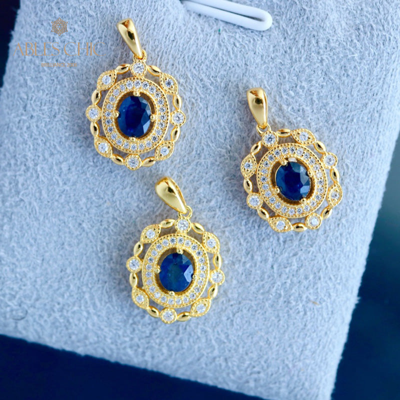 Pendentif Halo Floral Saphir 6285