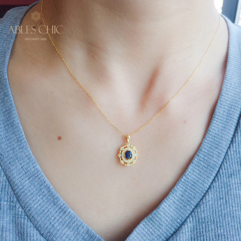 Pendentif Halo Floral Saphir 6285