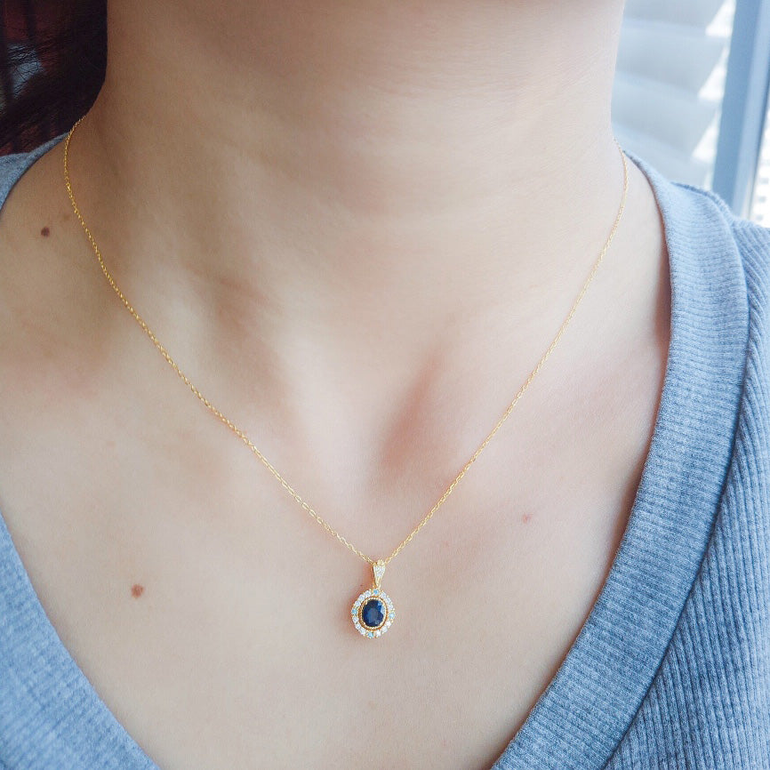 Pendentif Halo Saphir Naturel 6286