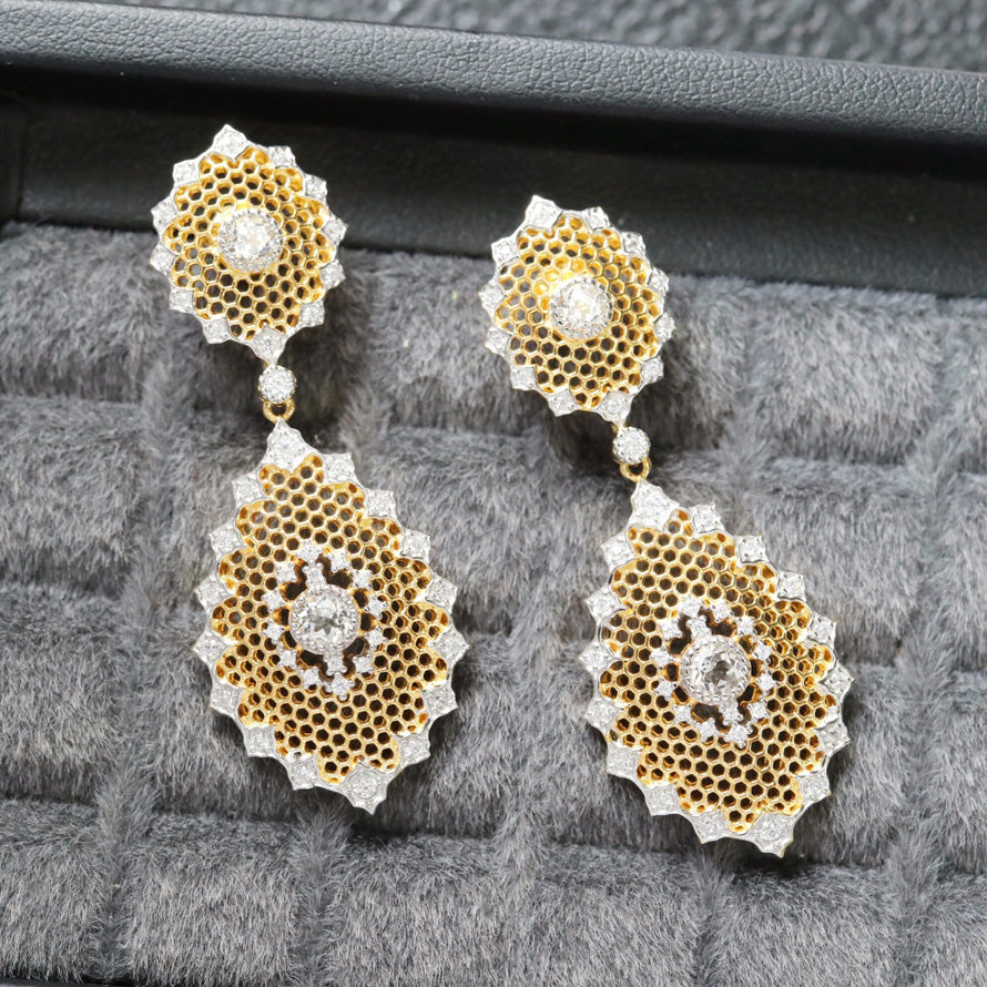 Boucles d'oreilles topaze florale en nid d'abeille 6297