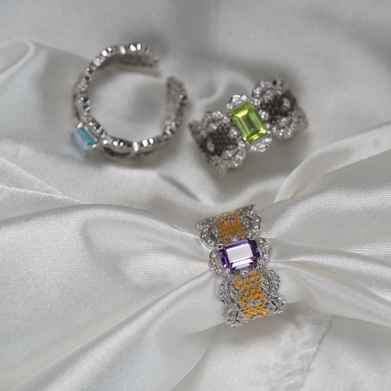 Bague en dentelle avec pierres précieuses naturelles 6305