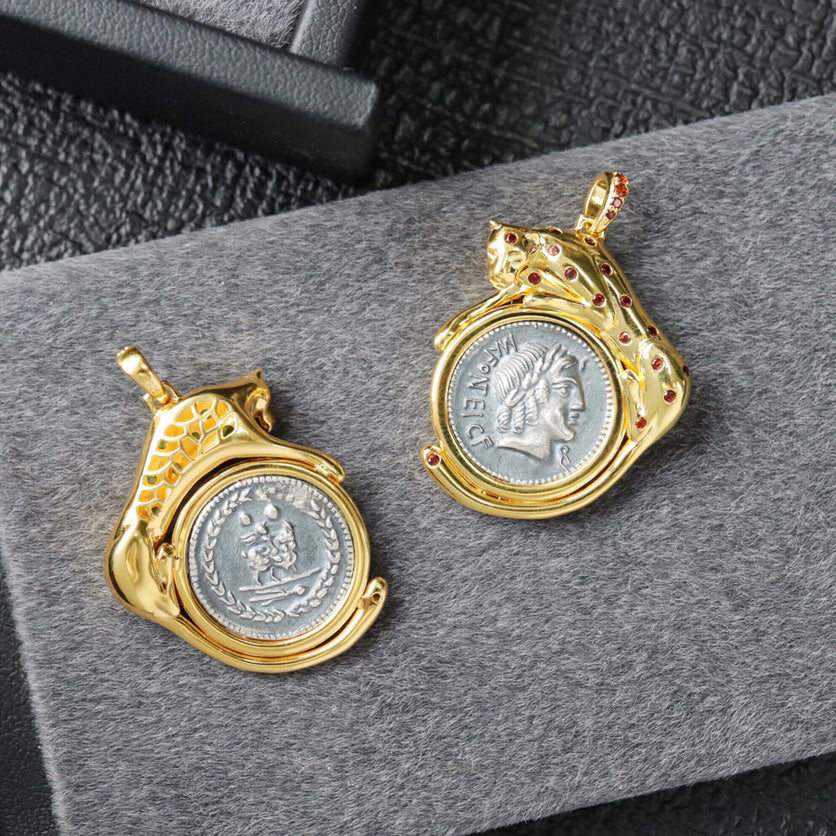 Pendentif léopard pièce de monnaie romaine 6353