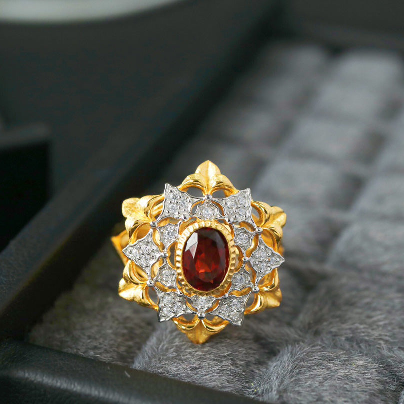 Bague ajourée florale grenat 6364