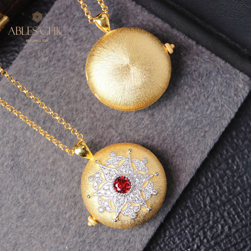 Collier médaillon à pierres précieuses florales 6397