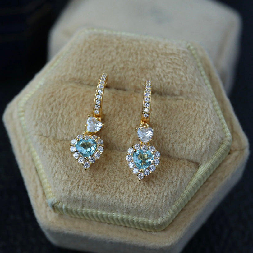 Boucles d'oreilles coeurs aigue-marine naturelle 6435