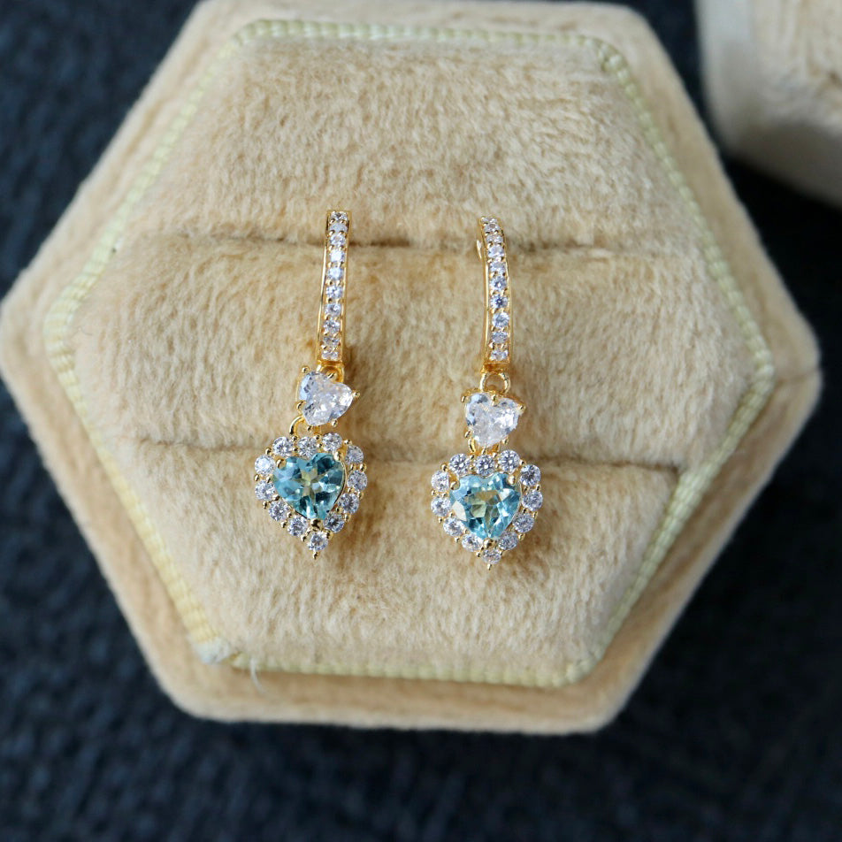Boucles d'oreilles coeurs aigue-marine naturelle 6435