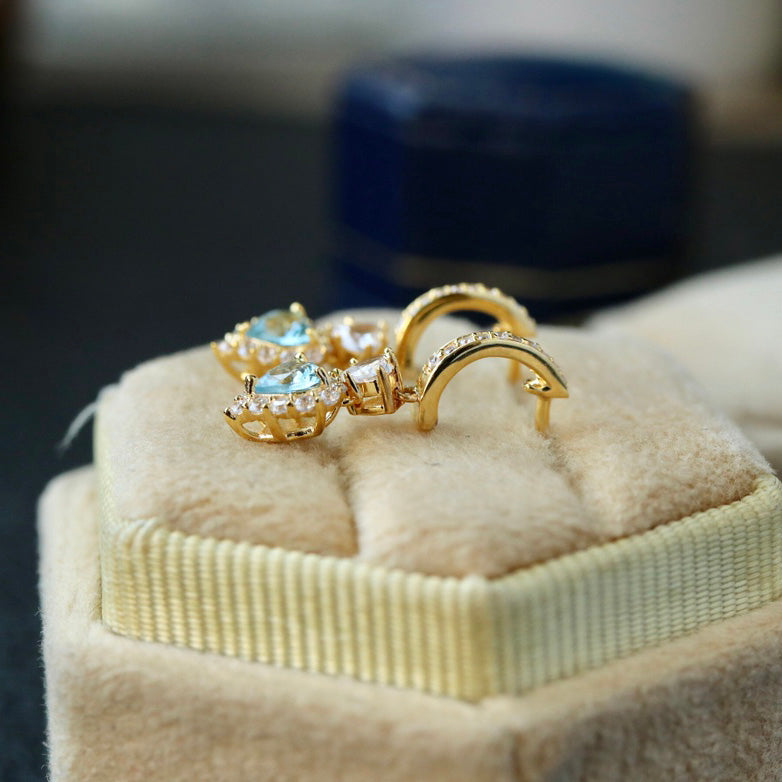 Boucles d'oreilles coeurs aigue-marine naturelle 6435