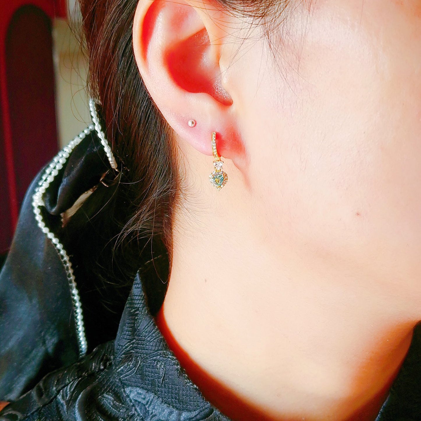 Boucles d'oreilles coeurs aigue-marine naturelle 6435