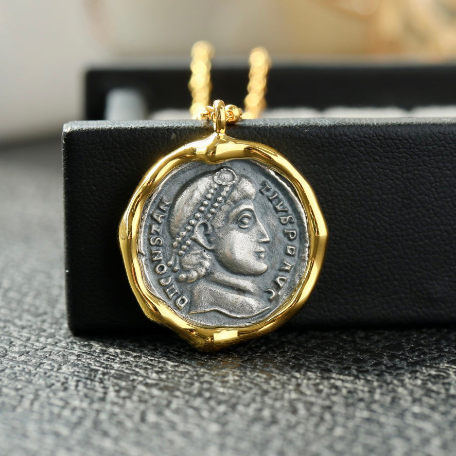 Collier ondulé de pièce de monnaie grecque 6444