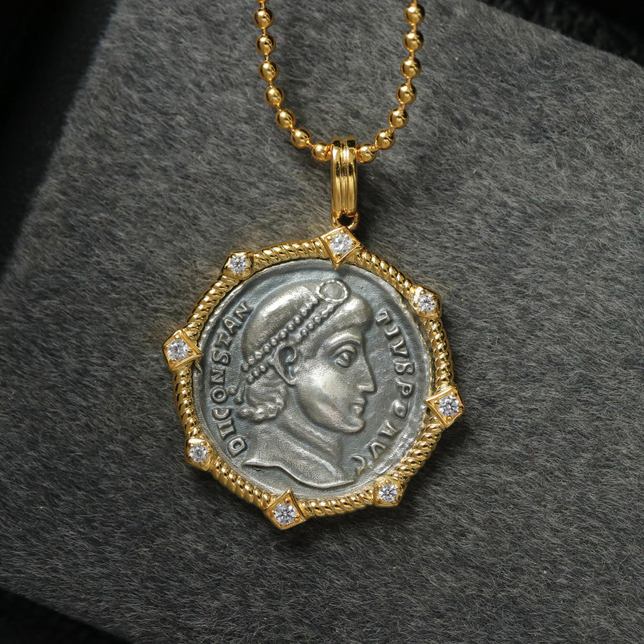 Collier octogone de pièce de monnaie grecque 6445