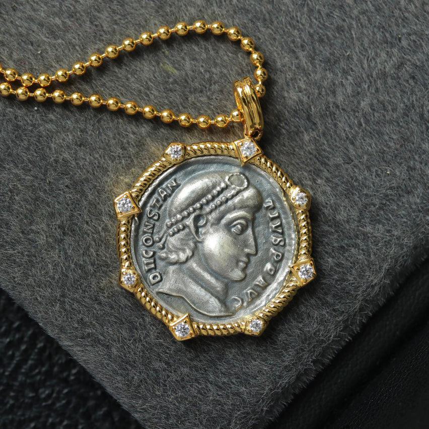 Collier octogone de pièce de monnaie grecque 6445