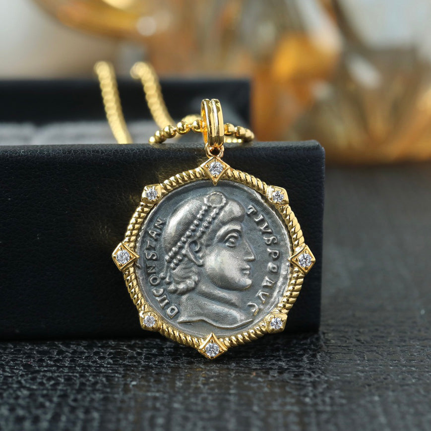 Collier octogone de pièce de monnaie grecque 6445