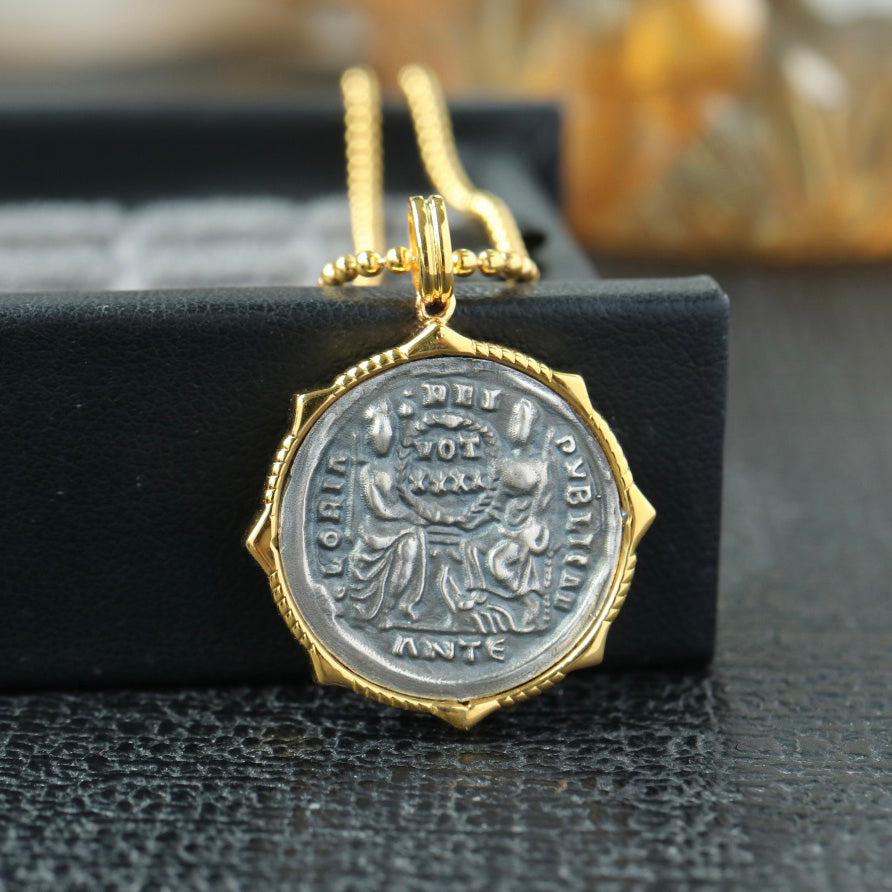 Collier octogone de pièce de monnaie grecque 6445