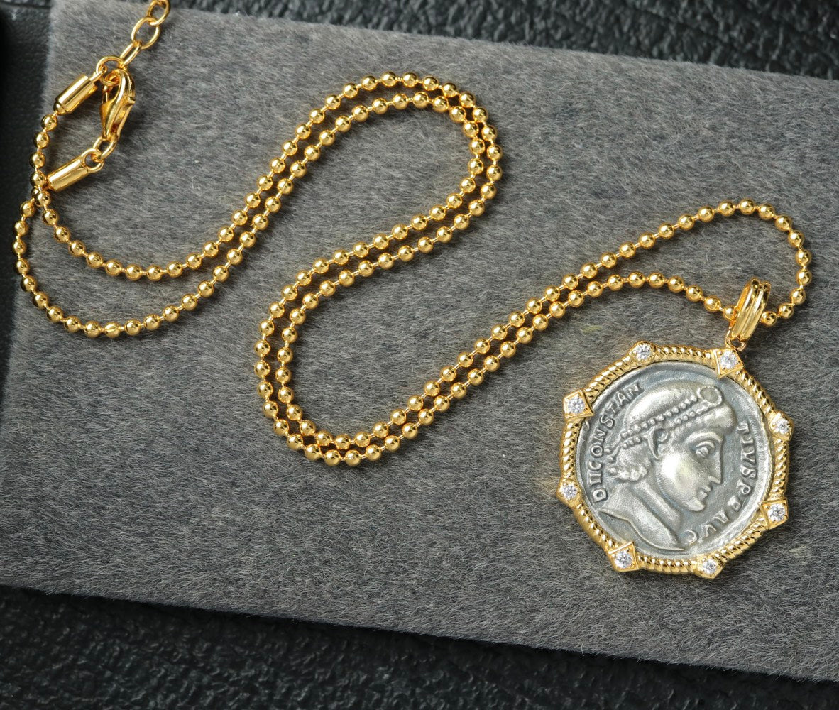 Collier octogone de pièce de monnaie grecque 6445