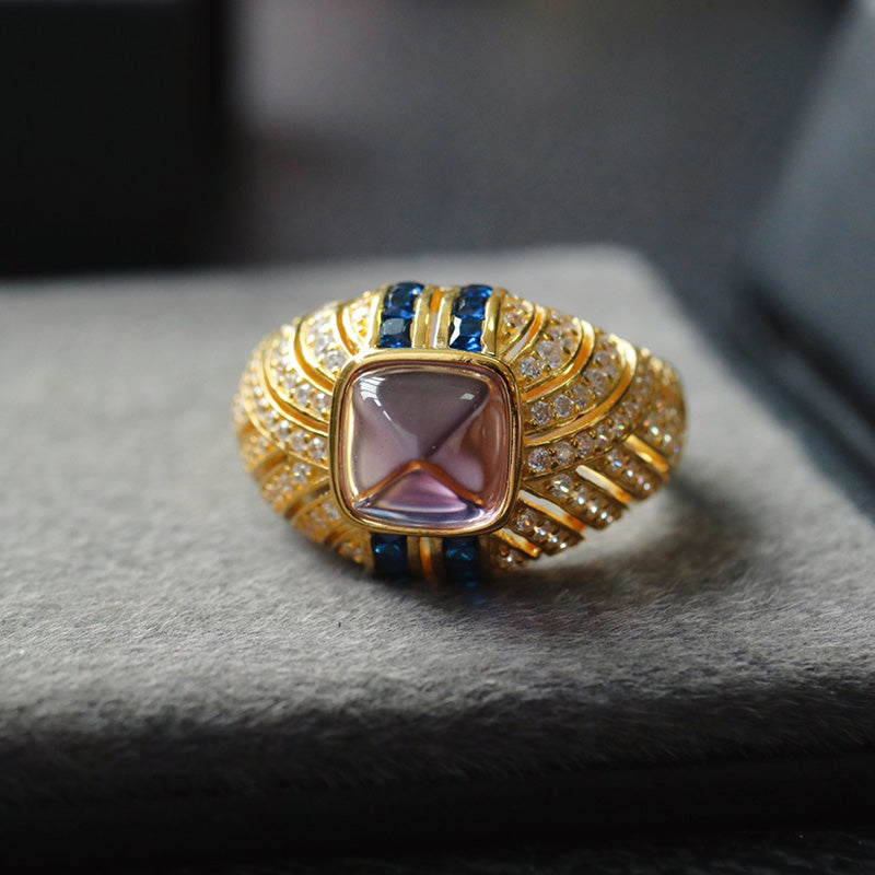Bague solitaire pavée de pierres précieuses 7099