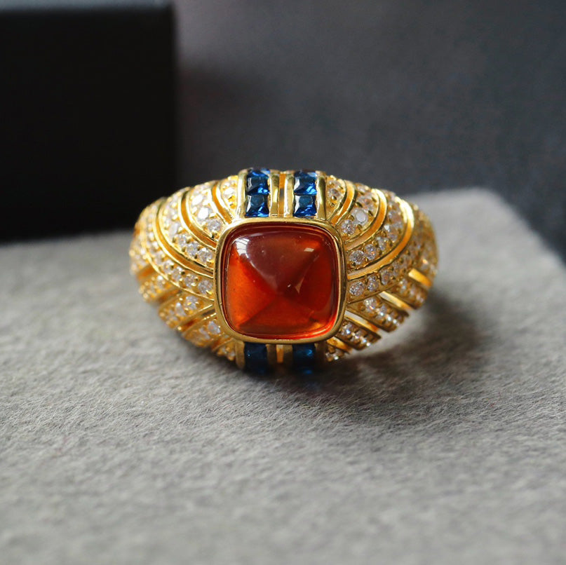 Bague solitaire pavée de pierres précieuses 7099