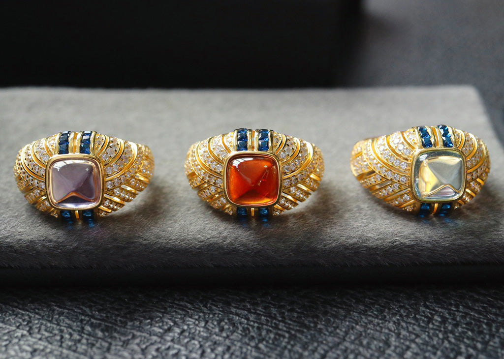 Bague solitaire pavée de pierres précieuses 7099