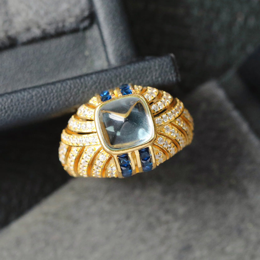 Bague solitaire pavée de pierres précieuses 7099
