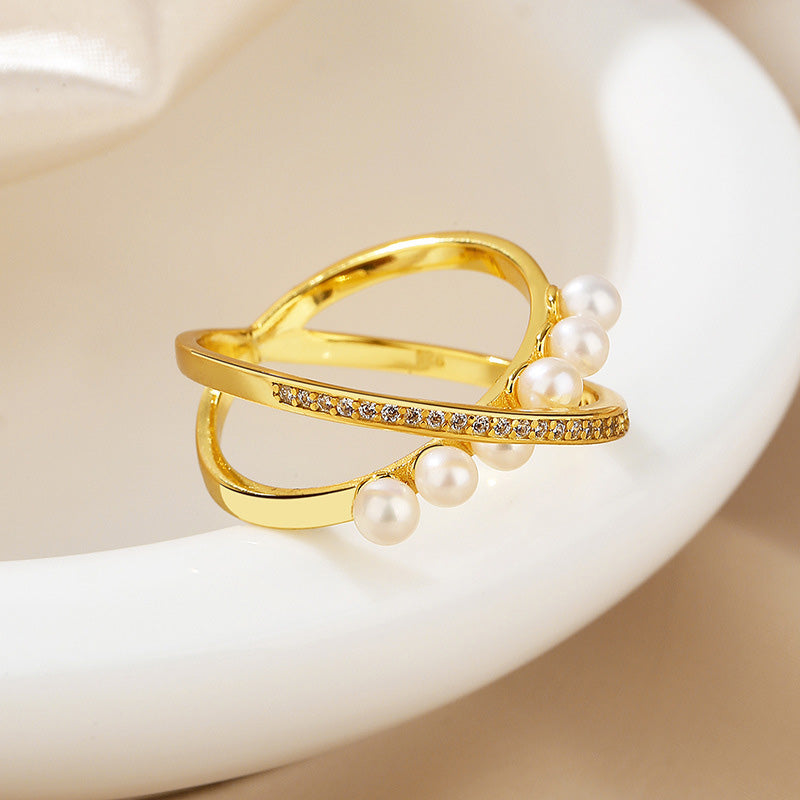 Bague entrelacée de perles d’eau douce RN1003