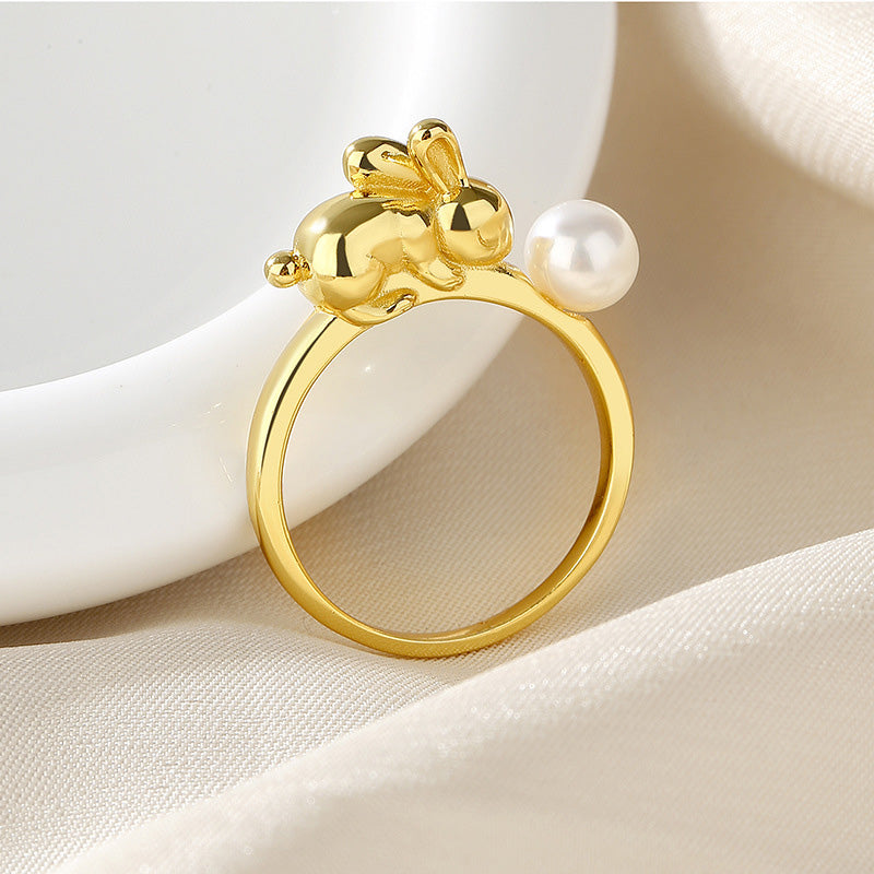 Bague lapin en perles d'eau douce RN1026