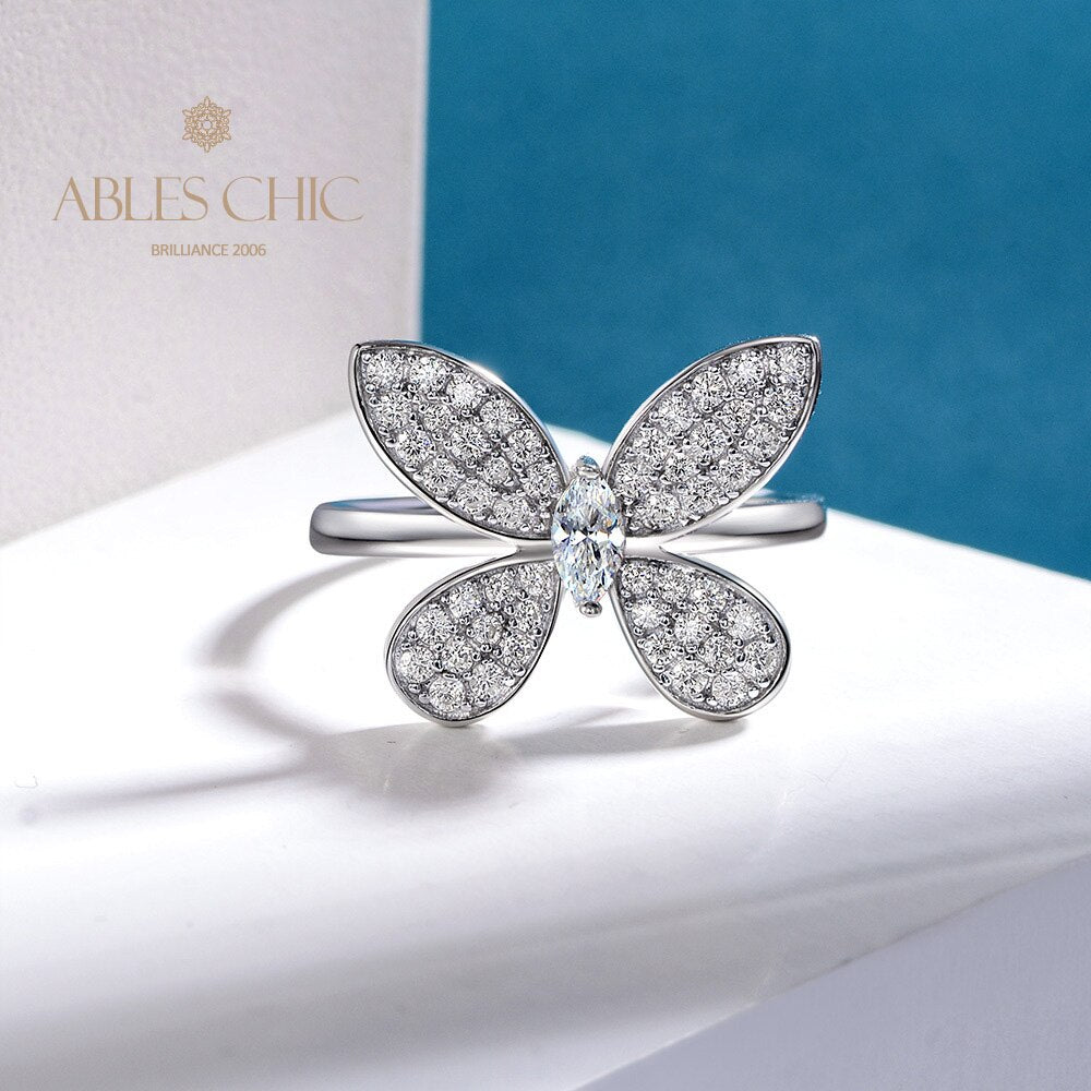 Bague cocktail papillon pavée R1238