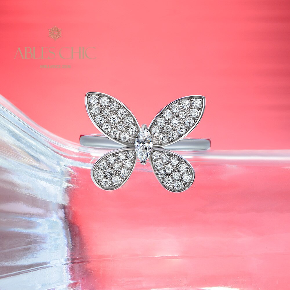 Bague cocktail papillon pavée R1238