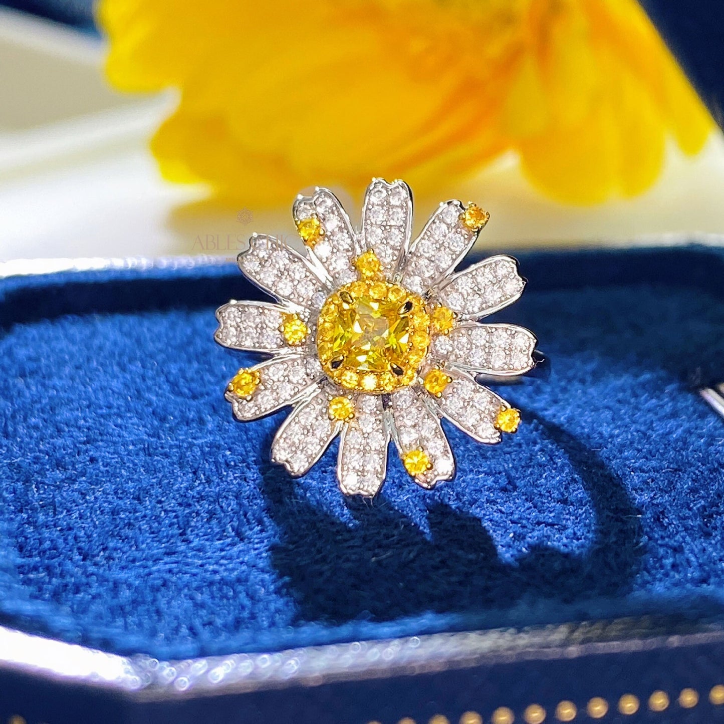 Bague citrine marguerite fleurie R1379