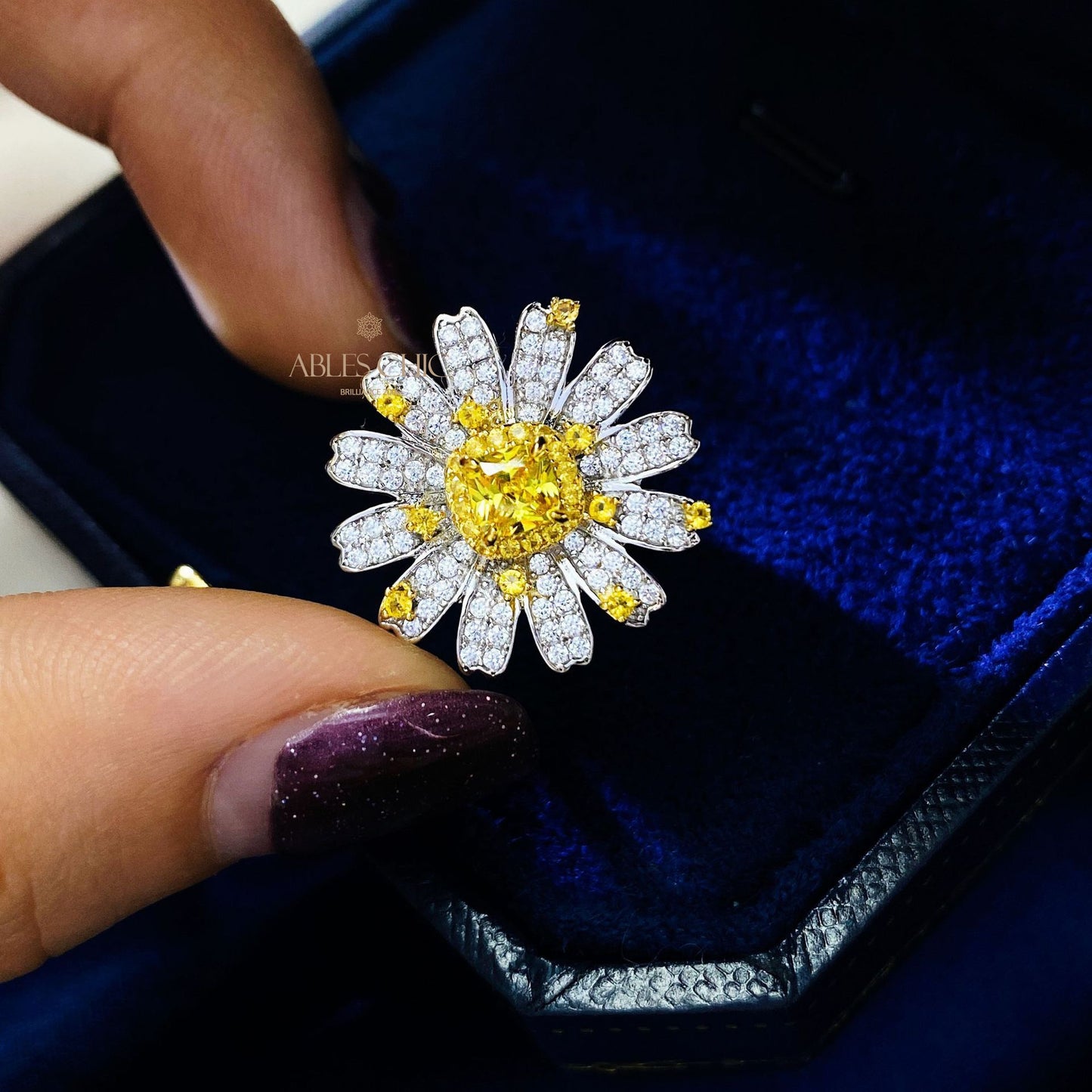Bague citrine marguerite fleurie R1379