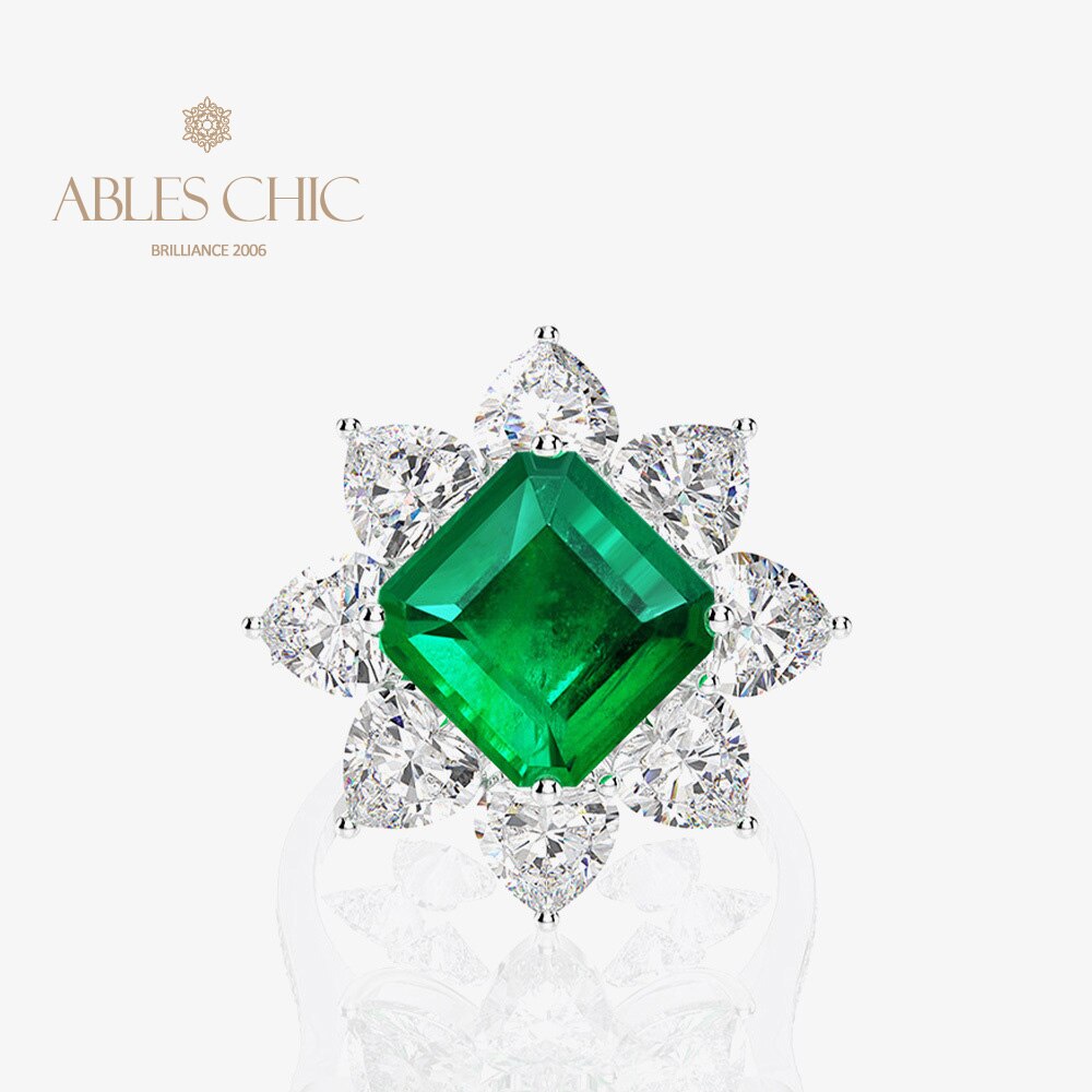 Bague fleur émeraude de laboratoire R0883