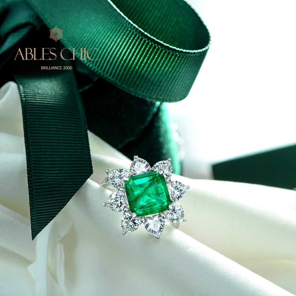 Bague fleur émeraude de laboratoire R0883