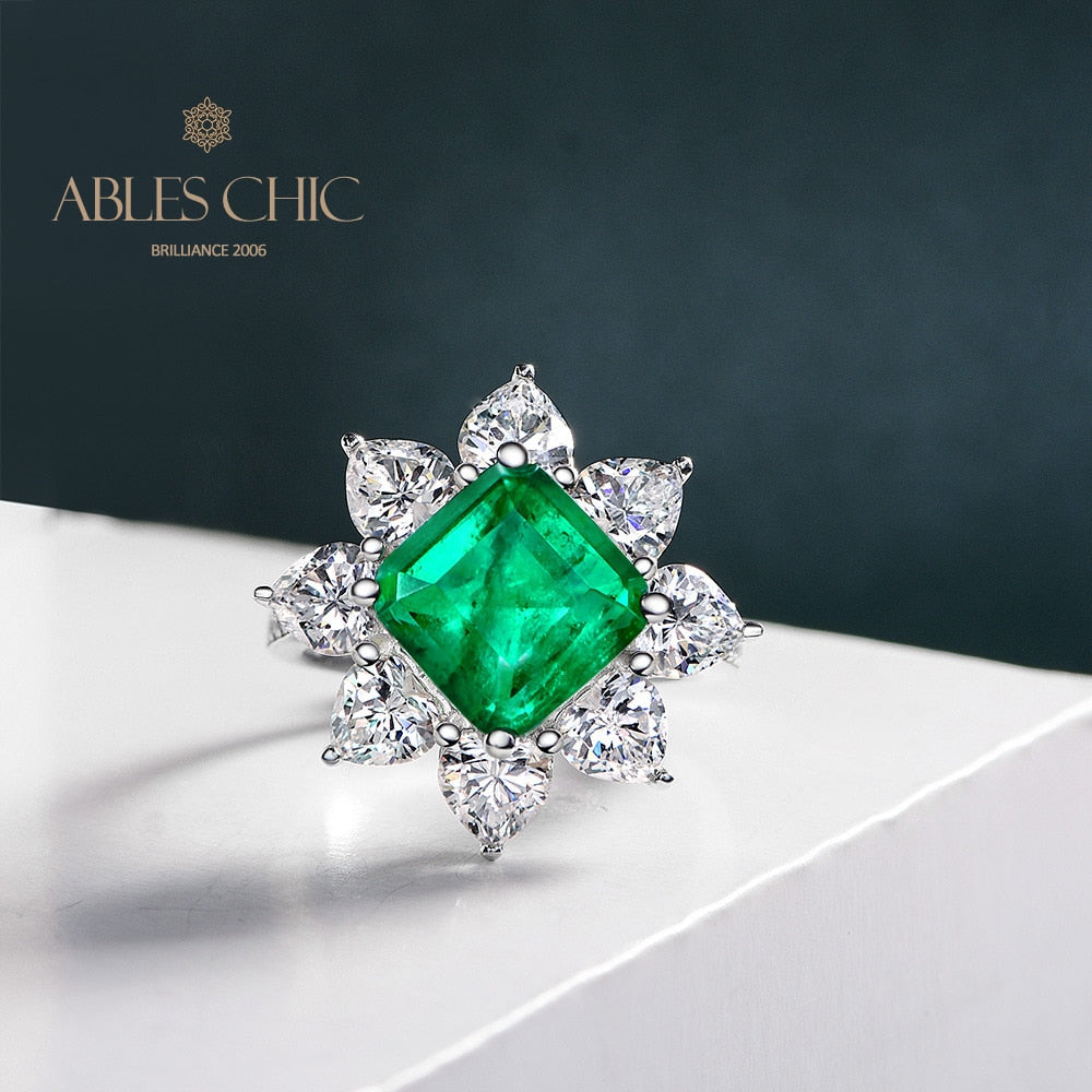 Bague fleur émeraude de laboratoire R0883