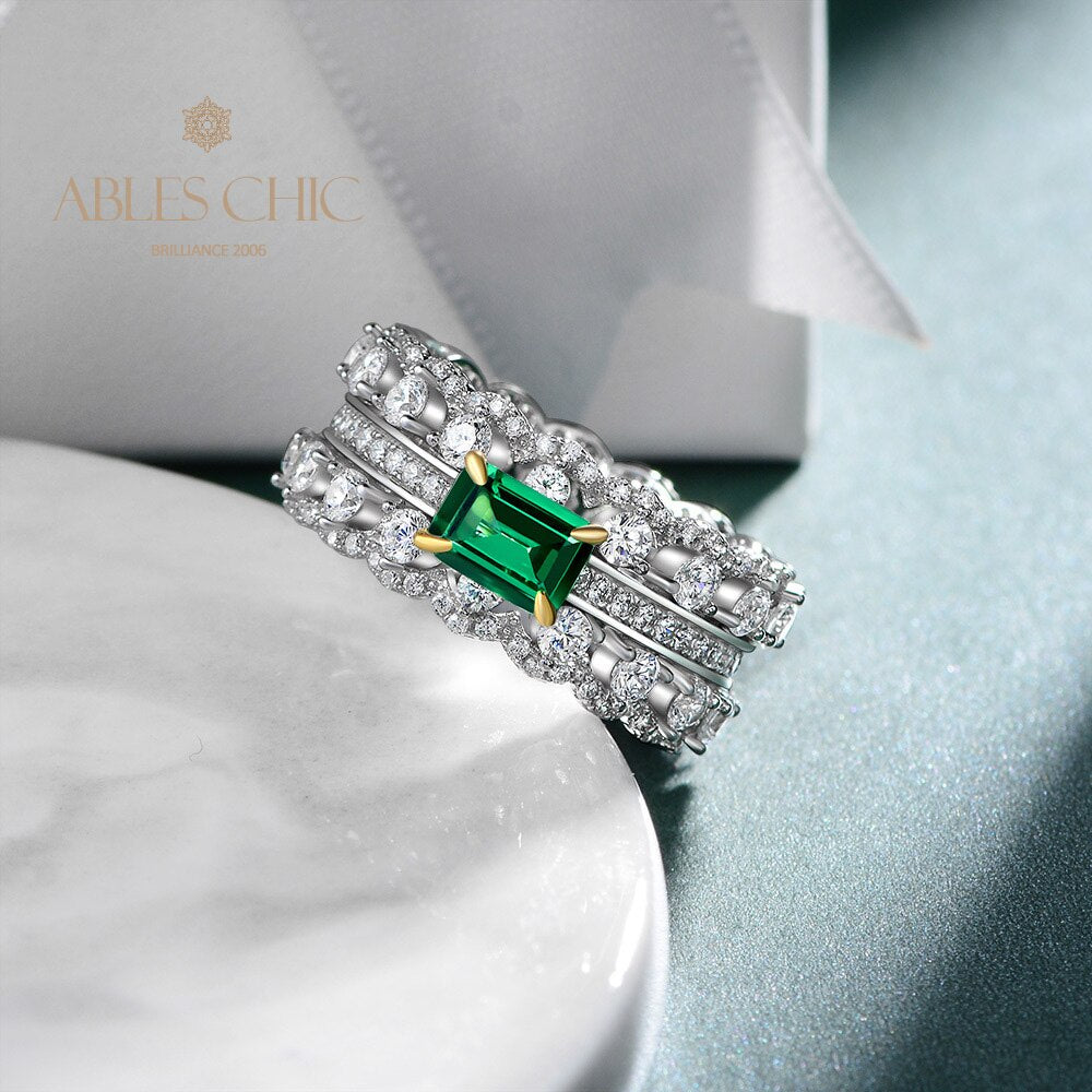 Bague Cocktail Emeraude 3 Rangs R1380