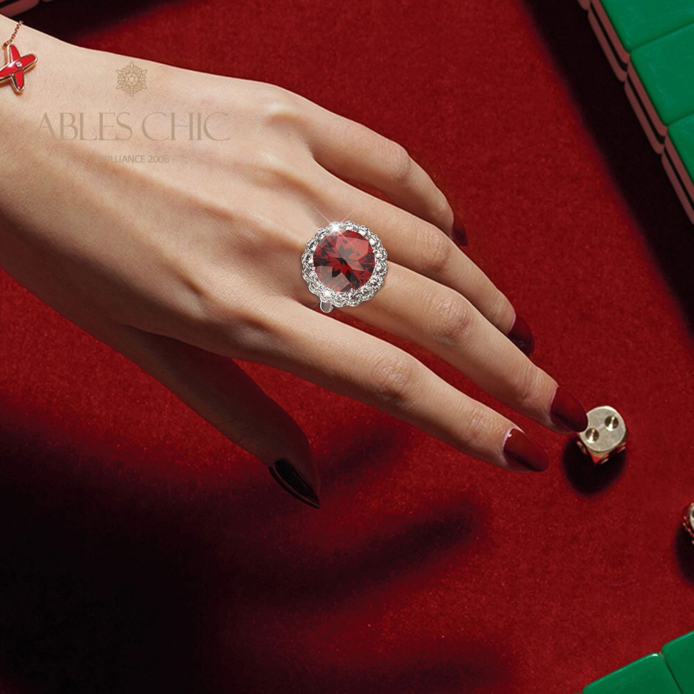 Bague Halo pavée de grenat R0321