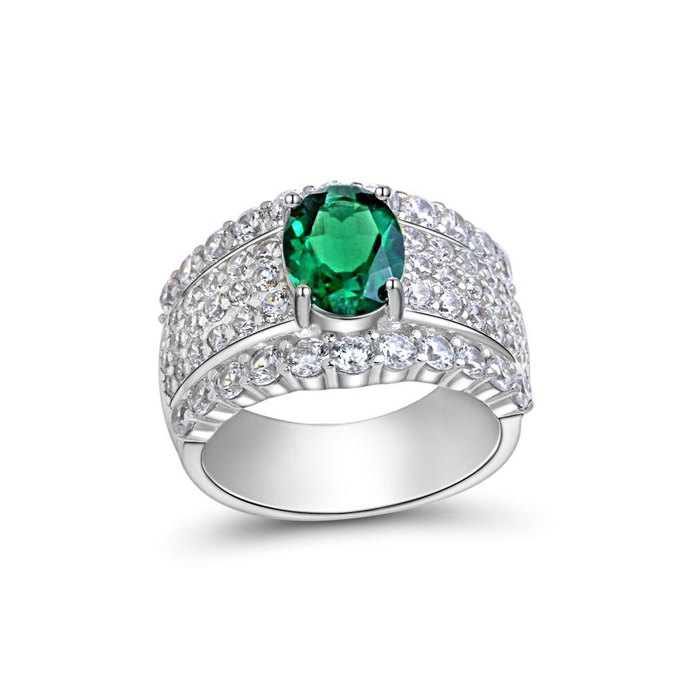 Bague de mariée large émeraude Lab R1601