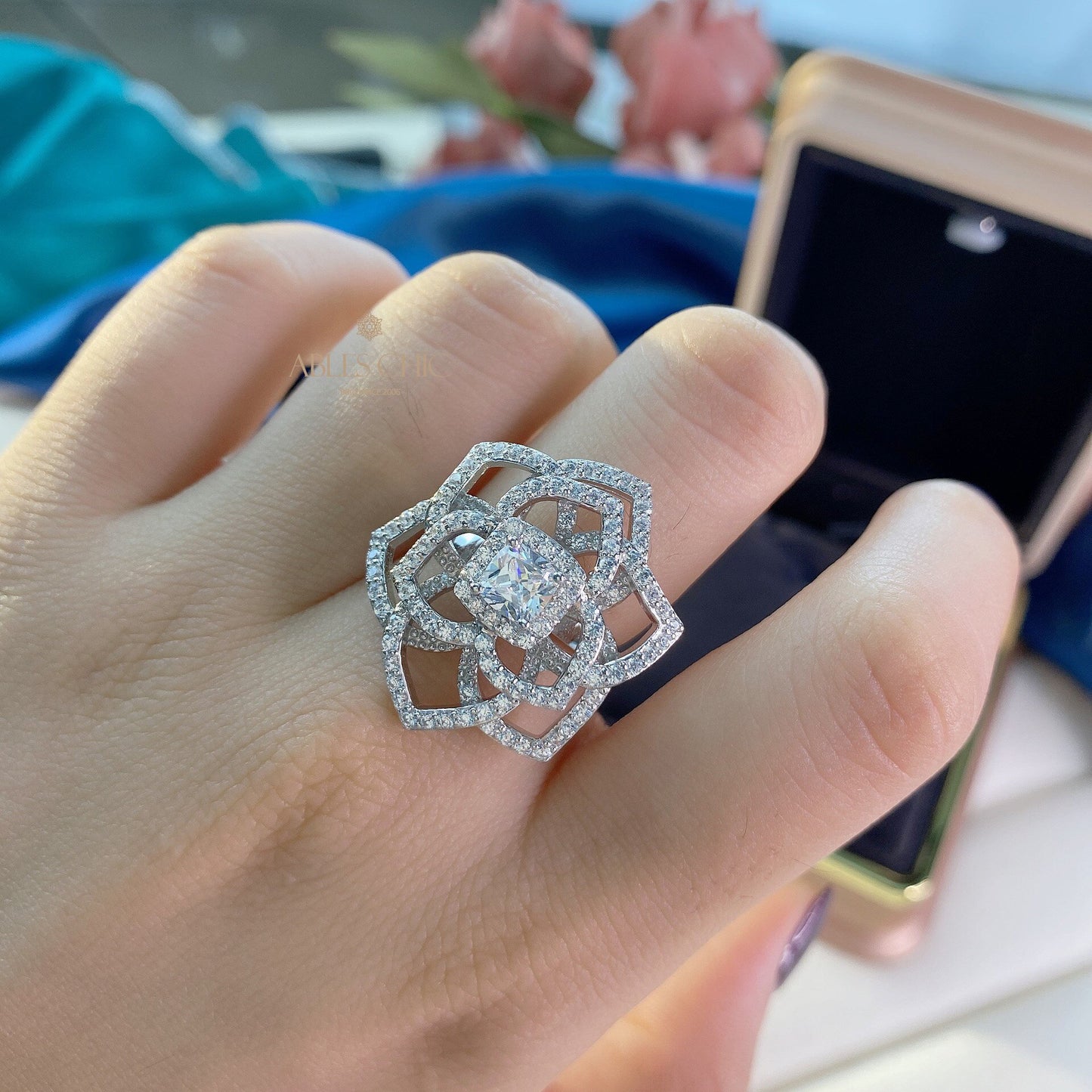 Bague de mariage florale citrine rose R220