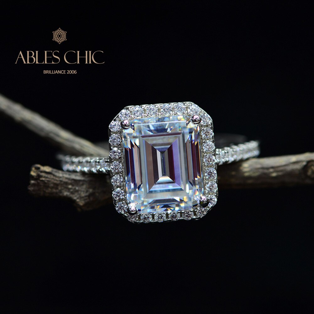 Bague de fiançailles halo taille émeraude R0922