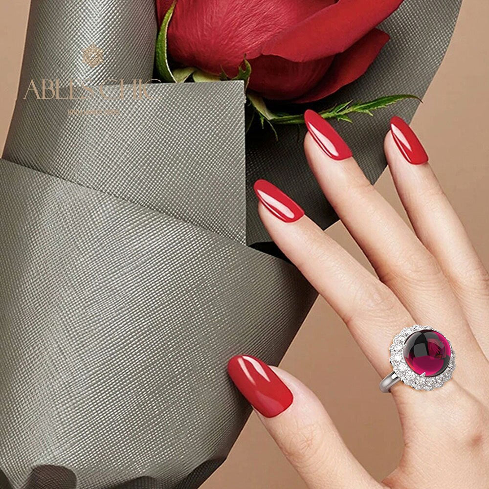Bague Halo pavée de grenat R0321